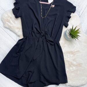 Black Ruffle Sleeve Romper -  1X & 3X